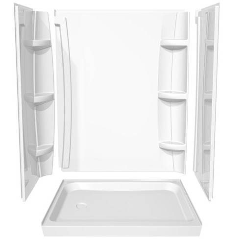 Moulded White Wall System for Alcove Shower Base